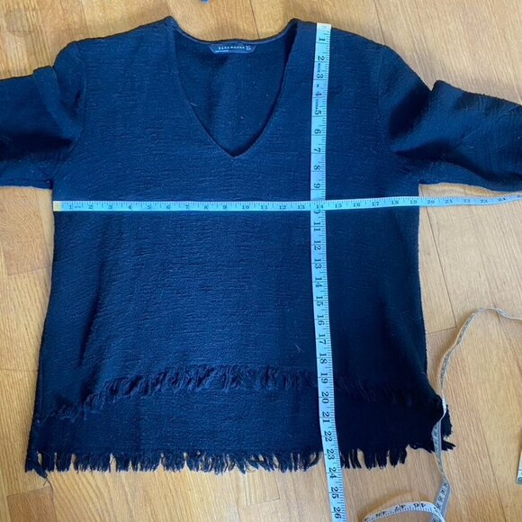Zara Woman Black Distressed Fringe Bell Sleeve Sweater - Picture 11 of 12
